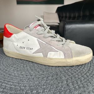 Golden Goose Superstar Distressed Suede and Leather Sneakers in White 37/7 Wmns